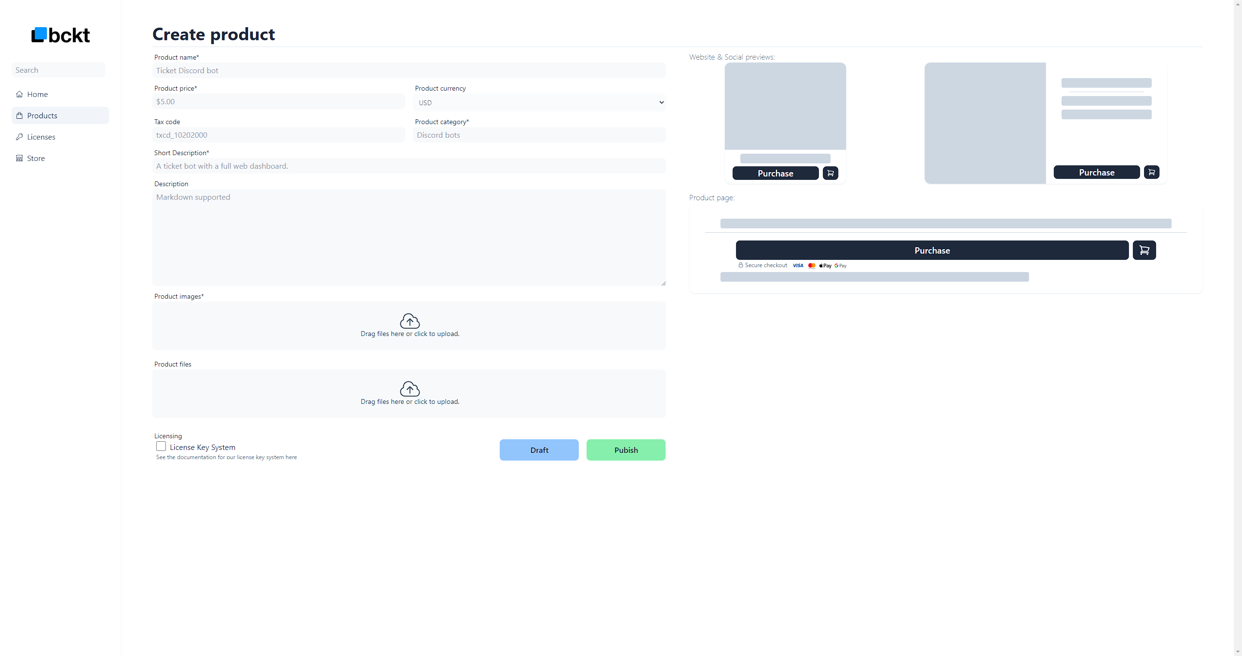 Create product dashboard